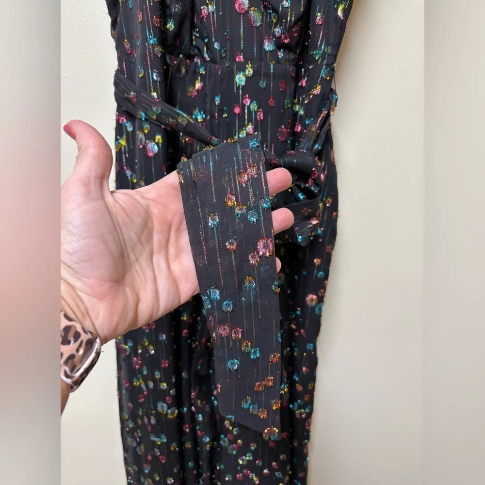 Eva Franco Anthropologie Edita halter black jumpsuit multi-color metallic dot- 2